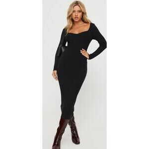 Princess Polly KASEEM LONG SLEEVE RIBBED MAXI DRESS BLACK. Size XS/S. NWOT